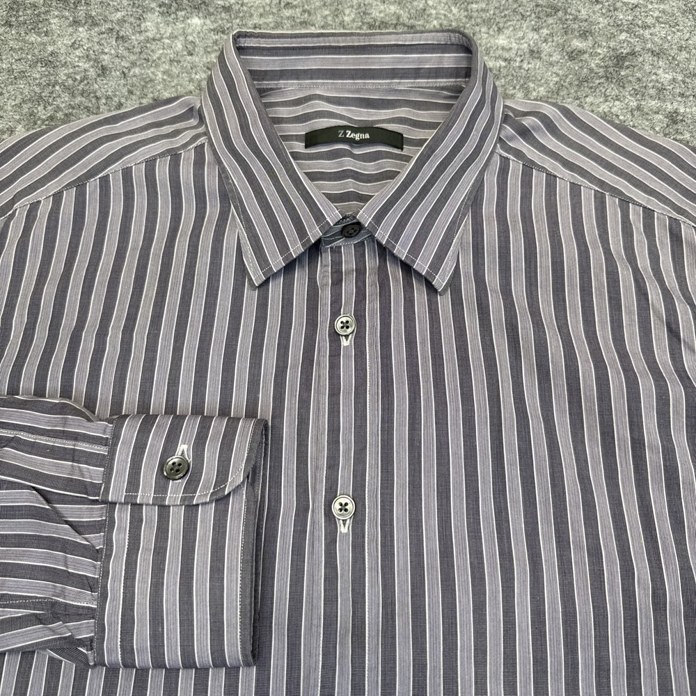 Zegna shirt men's 43 / 17 purple stripe long sleeve button up modern casual work